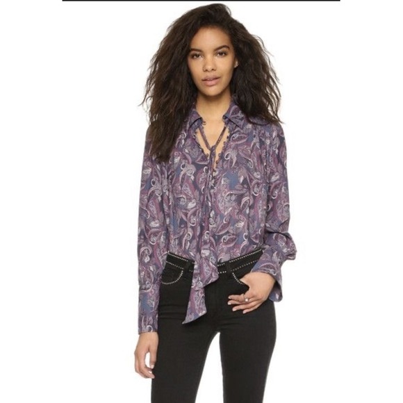 Free People Tops - Free People Paisley Bell Sleeve Flowy Artsy Blouse Sz M Poet Boho 60s 70s Hippie